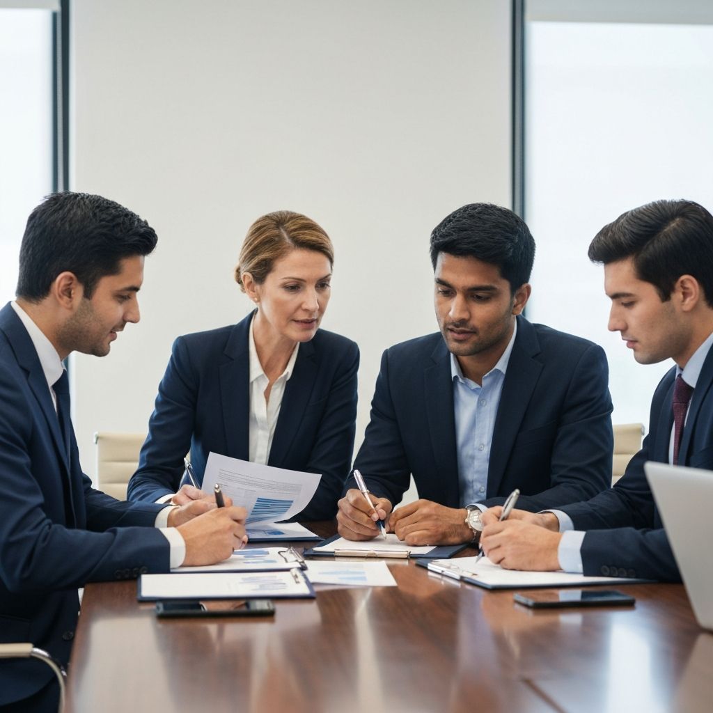 Directores comerciales y empresarios en sesión de planificación financiera estratégica